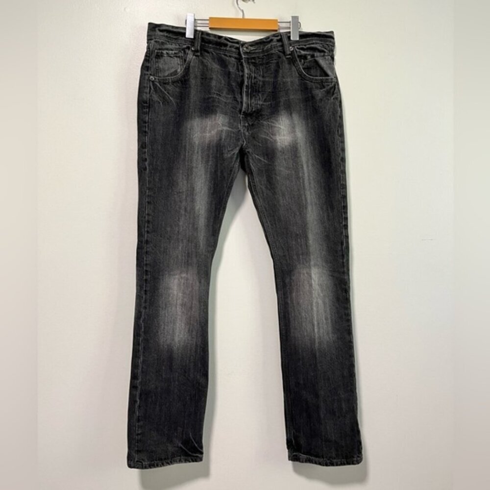 Carrot Men’s Black Washed Denim Jeans – Studded Pockets, Size 38x34